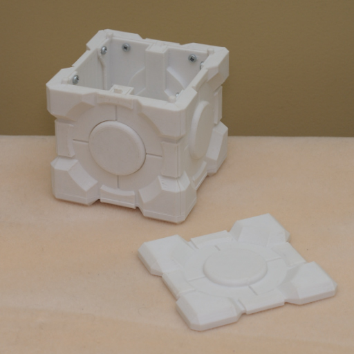 Open box - click for larger image Open view of a 3D-printed box based on the Weighted Storage Cube from the game Portal