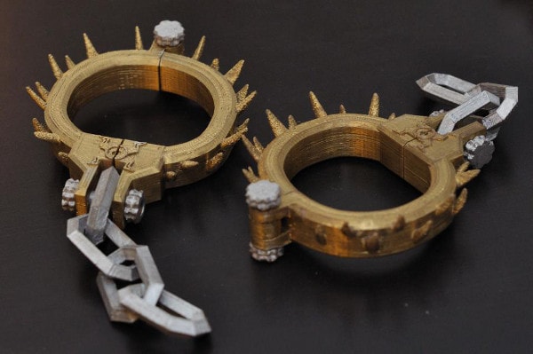 click for larger image gold and silver 3D printed manacles